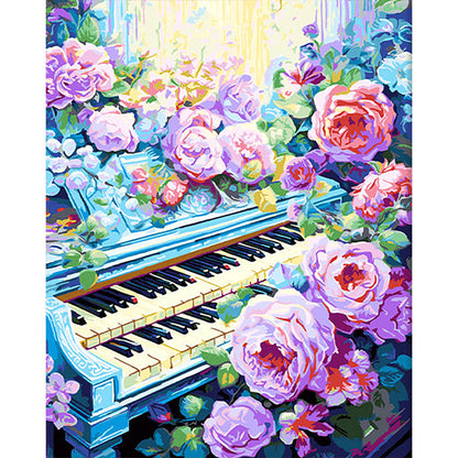 Piano surrounded by flowers - ColourCrash