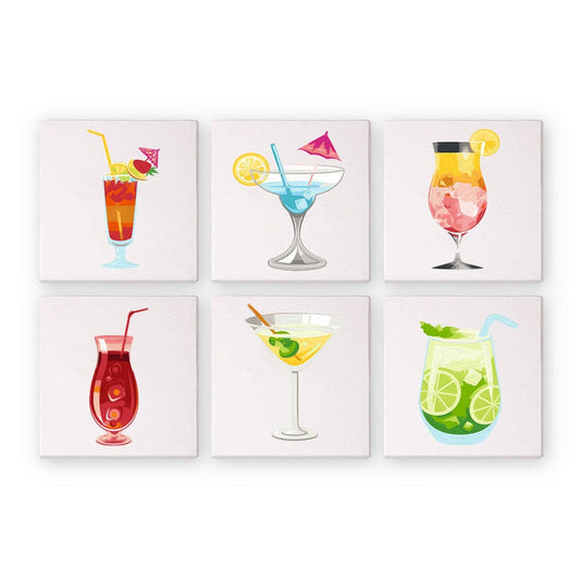 'Summer Drinks' - 6-in-1 Set (6"x6" / 15x15cm)-Mini Paint by Numbers Series #05 - ColourCrash